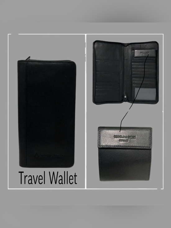 Vintage Black Leather Travel Wallet with Travelers Check Wallet NOVARTIS